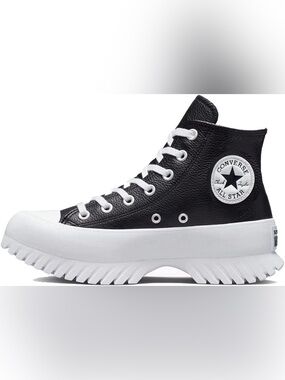 Black White Leather Converse Women’s Black & White Platform High Top Sneakers
